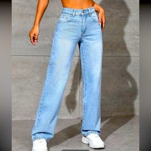 High Waisted Straight Leg Jeans.